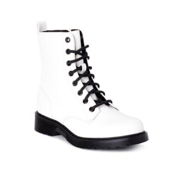 New Women's‎ Time & TRU Lug Combat Boot Moto White, Lace Zip-Up Punk Goth Size 9 - Picture 1 of 5